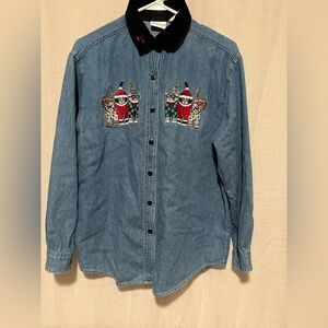✨ 90s Holiday | Velvet Collar | Embroidered | Cottagecore ✨size medium
